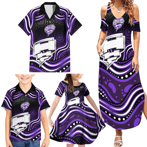 Hobart Hurricanes Cricket Family Matching Summer Maxi Dress and Hawaiian Shirt Australian Cricket Mascot - Modern Indigenous Style