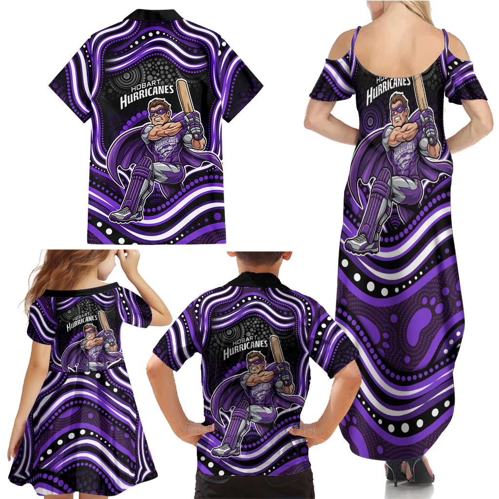 Hobart Hurricanes Cricket Family Matching Summer Maxi Dress and Hawaiian Shirt Australian Cricket Mascot - Modern Indigenous Style
