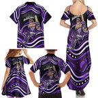 Hobart Hurricanes Cricket Family Matching Summer Maxi Dress and Hawaiian Shirt Australian Cricket Mascot - Modern Indigenous Style