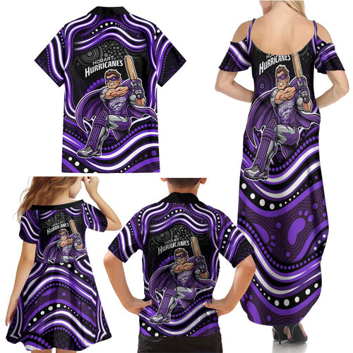Hobart Hurricanes Cricket Family Matching Summer Maxi Dress and Hawaiian Shirt Australian Cricket Mascot - Modern Indigenous Style
