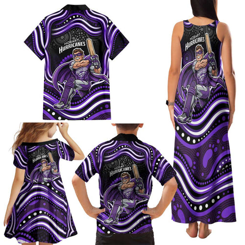 Hobart Hurricanes Cricket Family Matching Tank Maxi Dress and Hawaiian Shirt Australian Cricket Mascot - Modern Indigenous Style