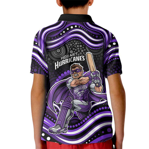 Hobart Hurricanes Cricket Kid Polo Shirt Australian Cricket Mascot - Modern Indigenous Style