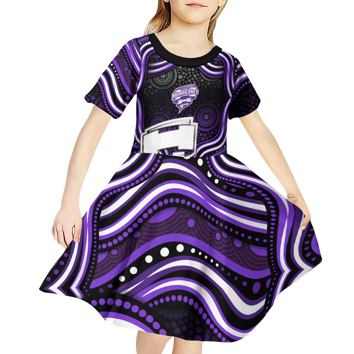 Hobart Hurricanes Cricket Kid Short Sleeve Dress Australian Cricket Mascot - Modern Indigenous Style