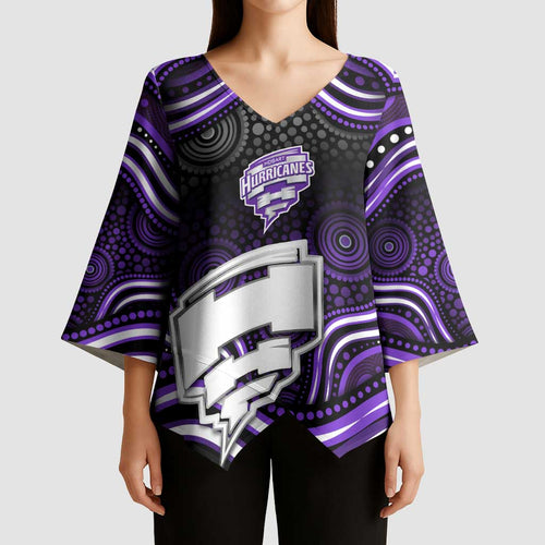 Hobart Hurricanes Cricket Kimono Sleeve Blouse Australian Cricket Mascot - Modern Indigenous Style