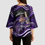 Hobart Hurricanes Cricket Kimono Sleeve Blouse Australian Cricket Mascot - Modern Indigenous Style