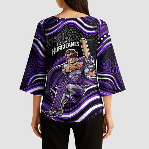 Hobart Hurricanes Cricket Kimono Sleeve Blouse Australian Cricket Mascot - Modern Indigenous Style