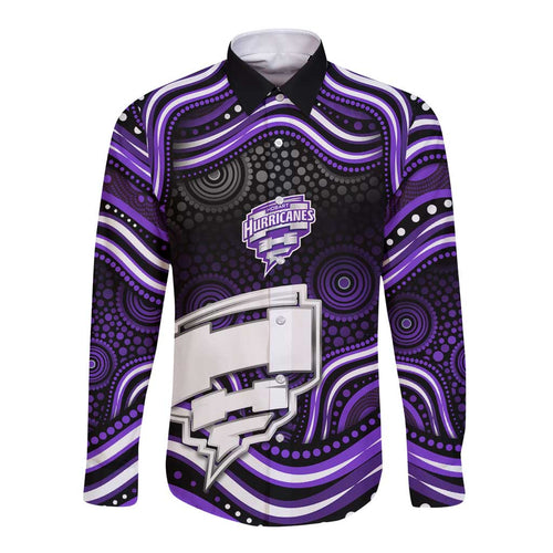 Hobart Hurricanes Cricket Long Sleeve Button Shirt Australian Cricket Mascot - Modern Indigenous Style
