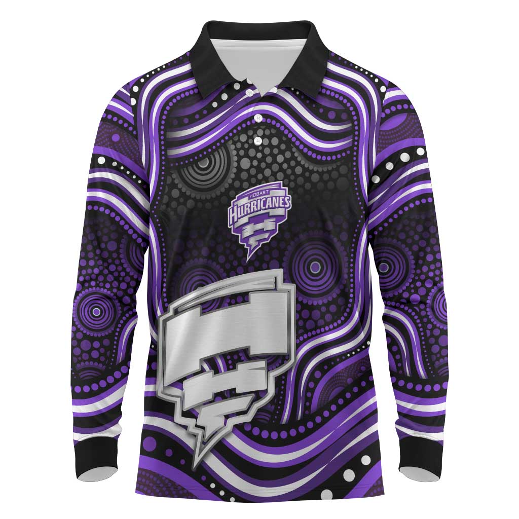 Hobart Hurricanes Cricket Long Sleeve Polo Shirt Australian Cricket Mascot - Modern Indigenous Style