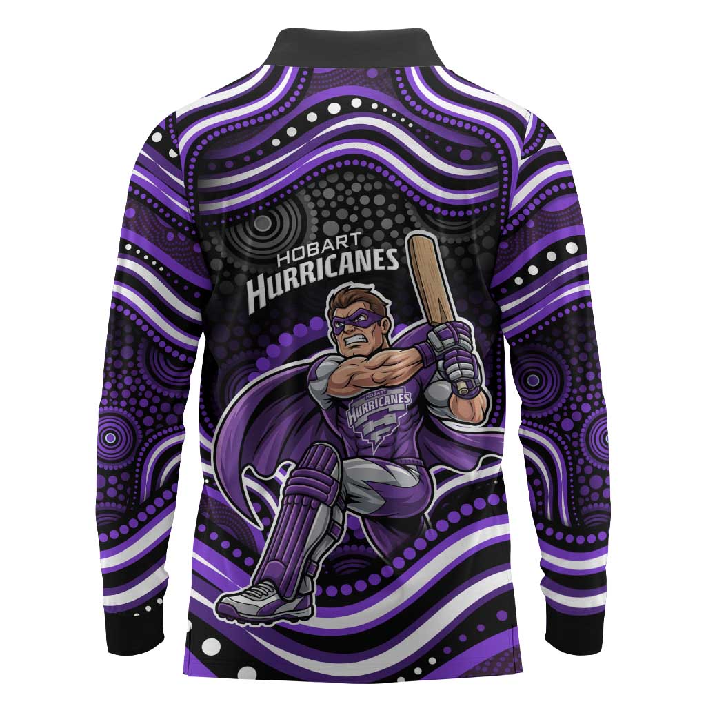 Hobart Hurricanes Cricket Long Sleeve Polo Shirt Australian Cricket Mascot - Modern Indigenous Style