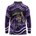 Hobart Hurricanes Cricket Long Sleeve Polo Shirt Australian Cricket Mascot - Modern Indigenous Style