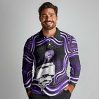 Hobart Hurricanes Cricket Long Sleeve Polo Shirt Australian Cricket Mascot - Modern Indigenous Style