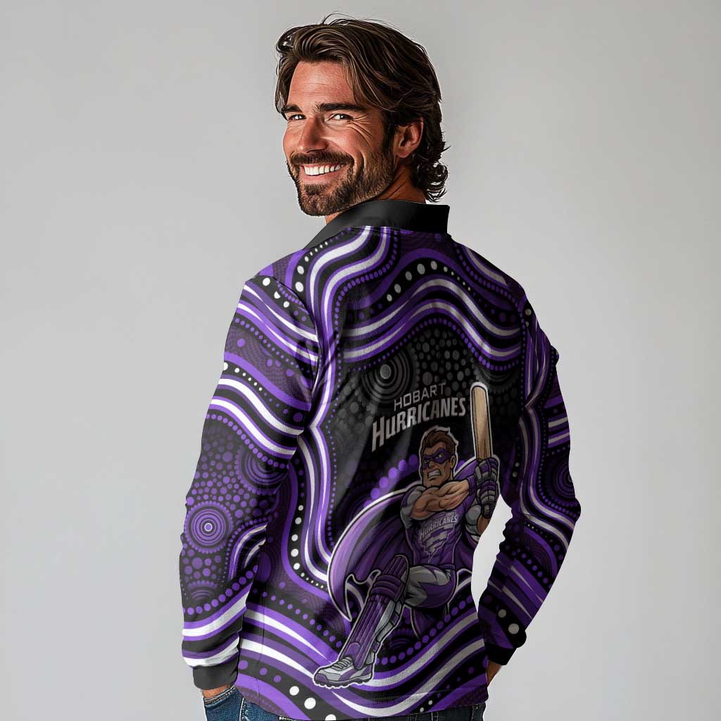 Hobart Hurricanes Cricket Long Sleeve Polo Shirt Australian Cricket Mascot - Modern Indigenous Style