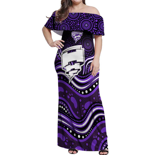 Hobart Hurricanes Cricket Off Shoulder Maxi Dress Australian Cricket Mascot - Modern Indigenous Style
