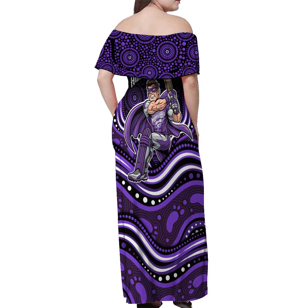 Hobart Hurricanes Cricket Off Shoulder Maxi Dress Australian Cricket Mascot - Modern Indigenous Style