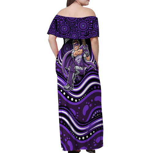 Hobart Hurricanes Cricket Off Shoulder Maxi Dress Australian Cricket Mascot - Modern Indigenous Style