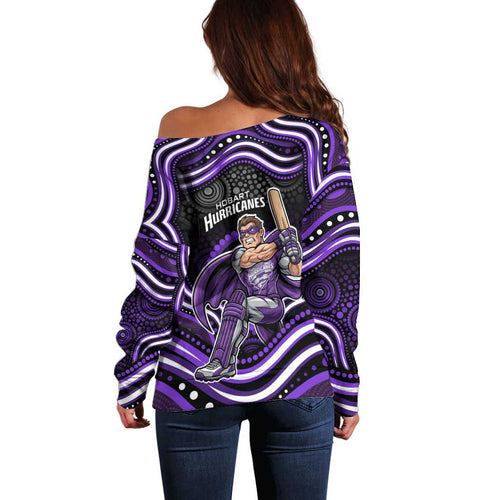 Hobart Hurricanes Cricket Off Shoulder Sweater Australian Cricket Mascot - Modern Indigenous Style