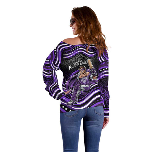 Hobart Hurricanes Cricket Off Shoulder Sweater Australian Cricket Mascot - Modern Indigenous Style