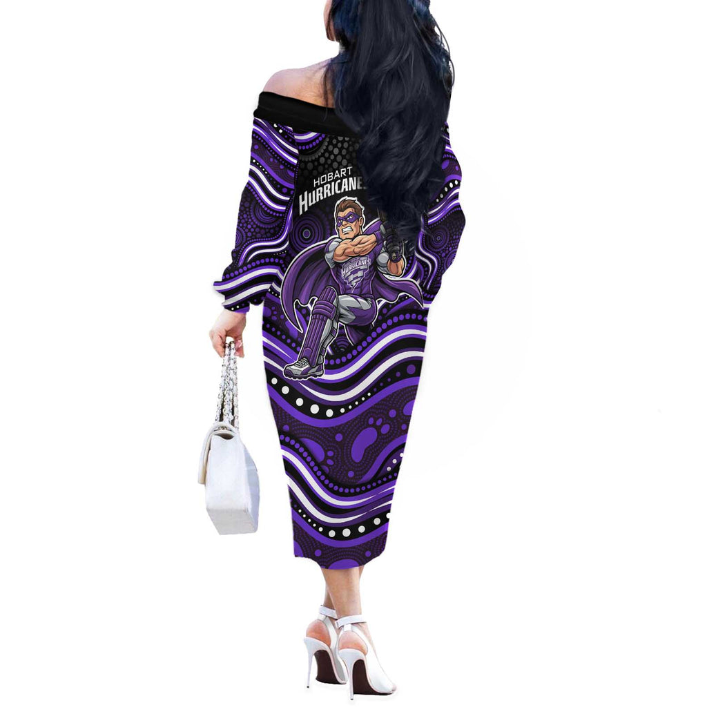 Hobart Hurricanes Cricket Off The Shoulder Long Sleeve Dress Australian Cricket Mascot - Modern Indigenous Style
