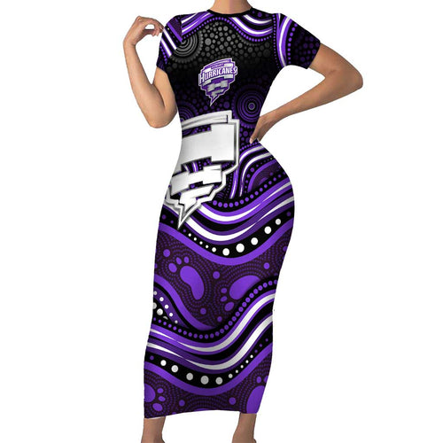 Hobart Hurricanes Cricket Short Sleeve Bodycon Dress Australian Cricket Mascot - Modern Indigenous Style