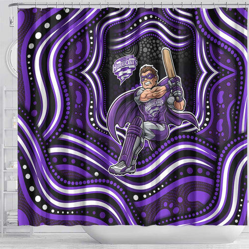 Hobart Hurricanes Cricket Shower Curtain Australian Cricket Mascot - Modern Indigenous Style