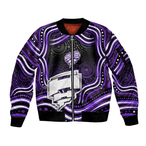 Hobart Hurricanes Cricket Sleeve Zip Bomber Jacket Australian Cricket Mascot - Modern Indigenous Style