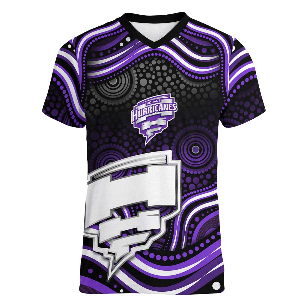 Hobart Hurricanes Cricket Women V-Neck T-Shirt Australian Cricket Mascot - Modern Indigenous Style
