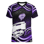 Hobart Hurricanes Cricket Women V-Neck T-Shirt Australian Cricket Mascot - Modern Indigenous Style