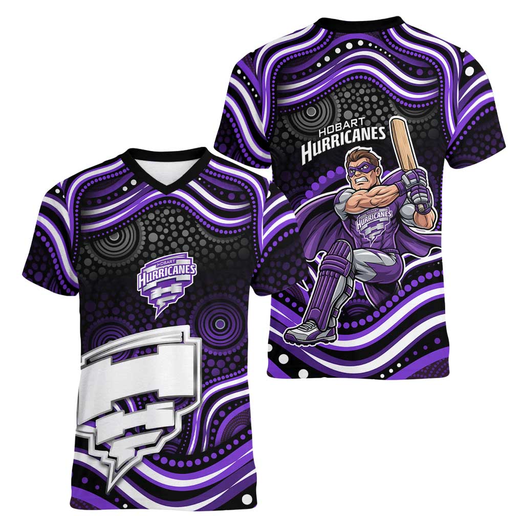 Hobart Hurricanes Cricket Women V-Neck T-Shirt Australian Cricket Mascot - Modern Indigenous Style