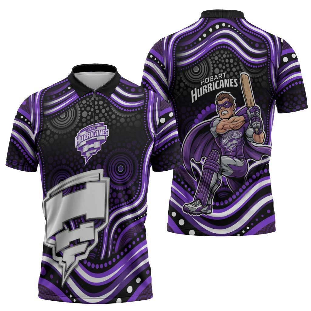 Hobart Hurricanes Cricket Zipper Polo Shirt Australian Cricket Mascot - Modern Indigenous Style