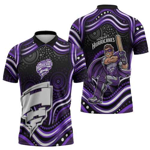 Hobart Hurricanes Cricket Zipper Polo Shirt Australian Cricket Mascot - Modern Indigenous Style