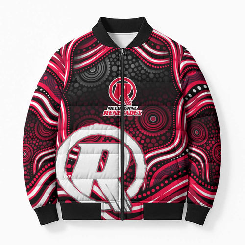 Melbourne Renegades Cricket Bomber Puffer Jacket Australian Cricket Mascot - Modern Indigenous Style
