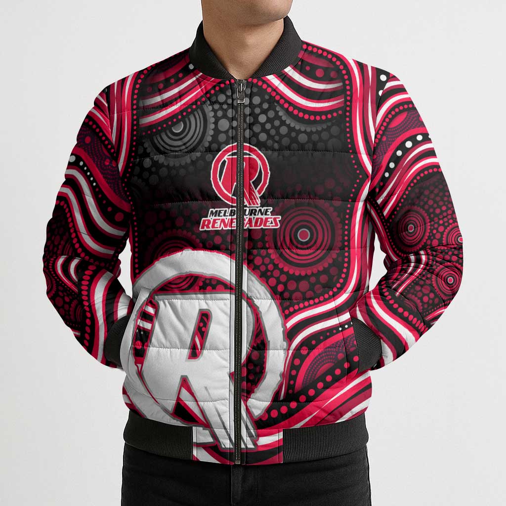 Melbourne Renegades Cricket Bomber Puffer Jacket Australian Cricket Mascot - Modern Indigenous Style
