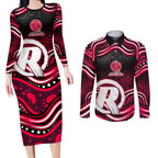 Melbourne Renegades Cricket Couples Matching Long Sleeve Bodycon Dress and Long Sleeve Button Shirt Australian Cricket Mascot - Modern Indigenous Style