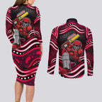 Melbourne Renegades Cricket Couples Matching Long Sleeve Bodycon Dress and Long Sleeve Button Shirt Australian Cricket Mascot - Modern Indigenous Style
