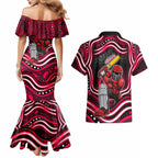 Melbourne Renegades Cricket Couples Matching Mermaid Dress and Hawaiian Shirt Australian Cricket Mascot - Modern Indigenous Style