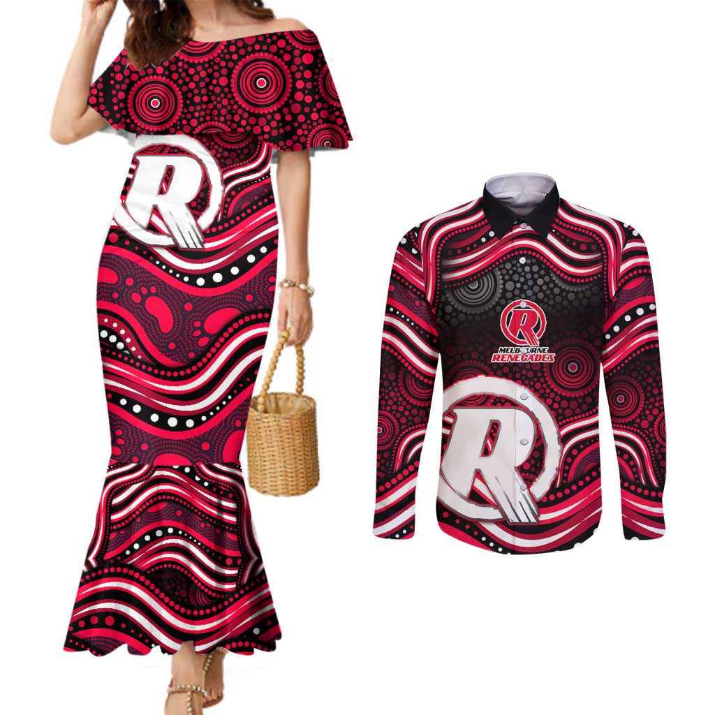 Melbourne Renegades Cricket Couples Matching Mermaid Dress and Long Sleeve Button Shirt Australian Cricket Mascot - Modern Indigenous Style
