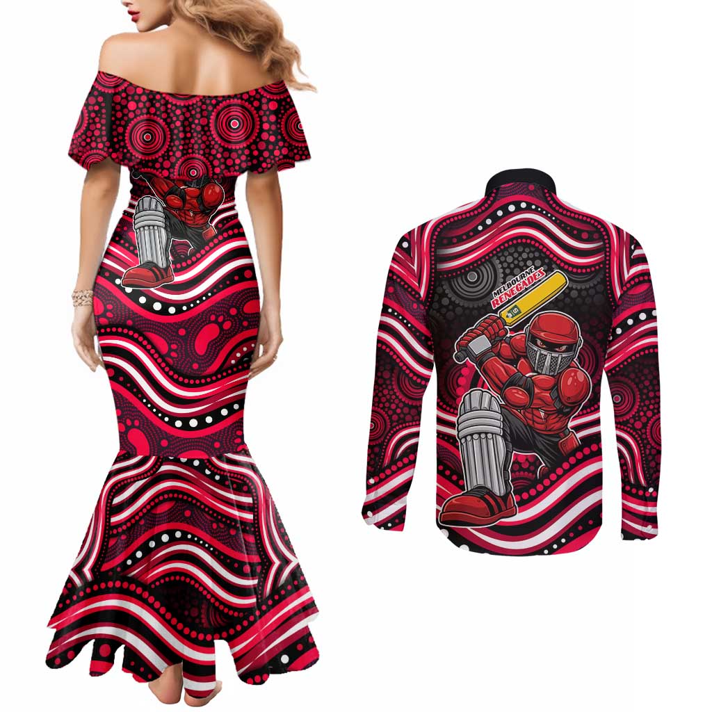 Melbourne Renegades Cricket Couples Matching Mermaid Dress and Long Sleeve Button Shirt Australian Cricket Mascot - Modern Indigenous Style