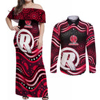 Melbourne Renegades Cricket Couples Matching Off Shoulder Maxi Dress and Long Sleeve Button Shirt Australian Cricket Mascot - Modern Indigenous Style