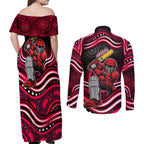 Melbourne Renegades Cricket Couples Matching Off Shoulder Maxi Dress and Long Sleeve Button Shirt Australian Cricket Mascot - Modern Indigenous Style