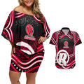 Melbourne Renegades Cricket Couples Matching Off Shoulder Short Dress and Hawaiian Shirt Australian Cricket Mascot - Modern Indigenous Style