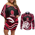 Melbourne Renegades Cricket Couples Matching Off Shoulder Short Dress and Long Sleeve Button Shirt Australian Cricket Mascot - Modern Indigenous Style