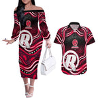 Melbourne Renegades Cricket Couples Matching Off The Shoulder Long Sleeve Dress and Hawaiian Shirt Australian Cricket Mascot - Modern Indigenous Style