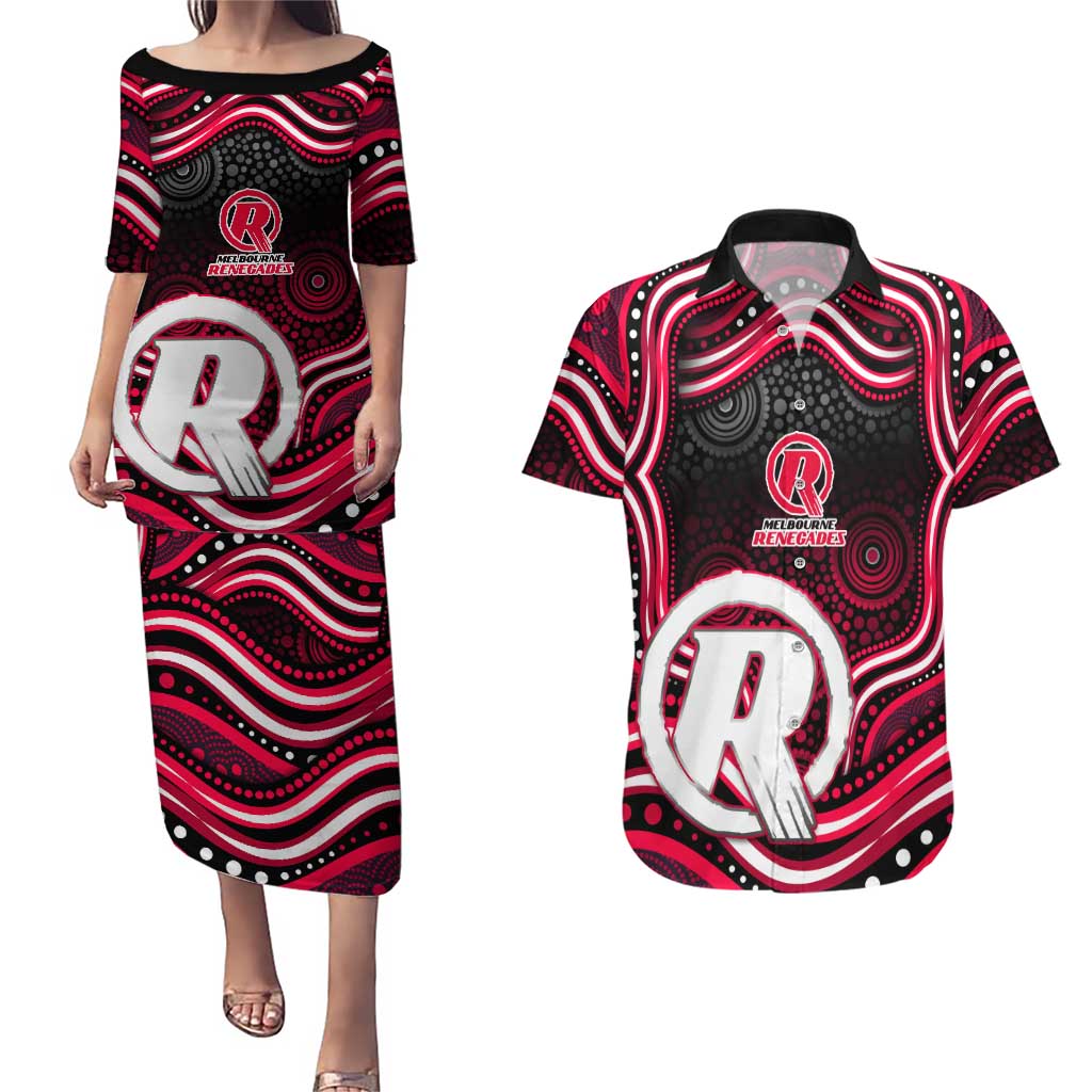Melbourne Renegades Cricket Couples Matching Puletasi and Hawaiian Shirt Australian Cricket Mascot - Modern Indigenous Style