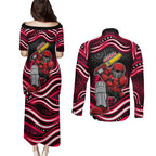 Melbourne Renegades Cricket Couples Matching Puletasi and Long Sleeve Button Shirt Australian Cricket Mascot - Modern Indigenous Style