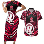 Melbourne Renegades Cricket Couples Matching Short Sleeve Bodycon Dress and Hawaiian Shirt Australian Cricket Mascot - Modern Indigenous Style