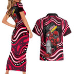 Melbourne Renegades Cricket Couples Matching Short Sleeve Bodycon Dress and Hawaiian Shirt Australian Cricket Mascot - Modern Indigenous Style