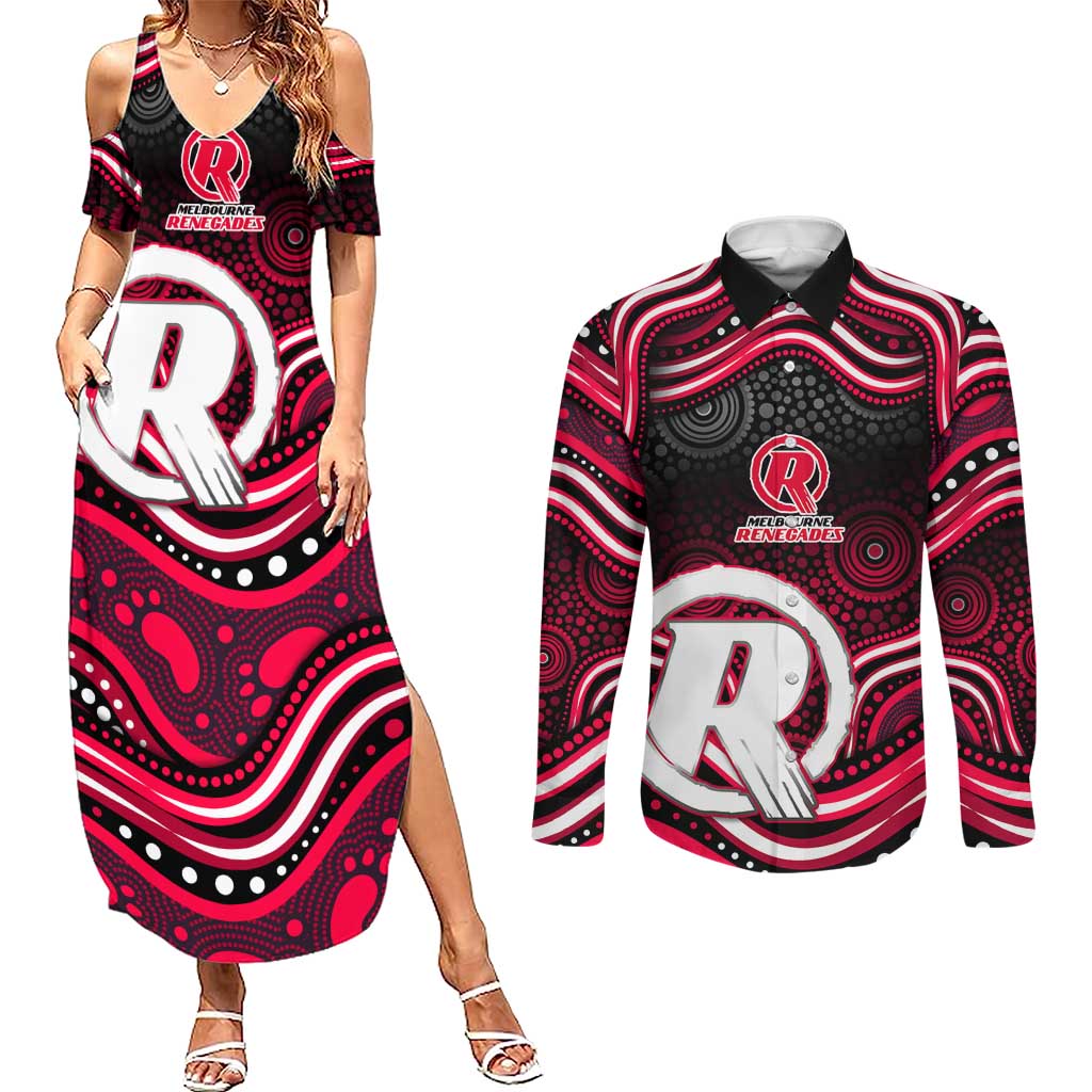 Melbourne Renegades Cricket Couples Matching Summer Maxi Dress and Long Sleeve Button Shirt Australian Cricket Mascot - Modern Indigenous Style