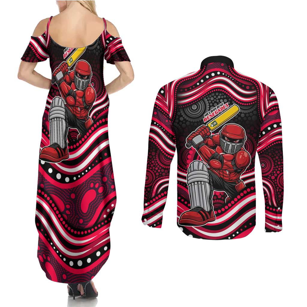 Melbourne Renegades Cricket Couples Matching Summer Maxi Dress and Long Sleeve Button Shirt Australian Cricket Mascot - Modern Indigenous Style