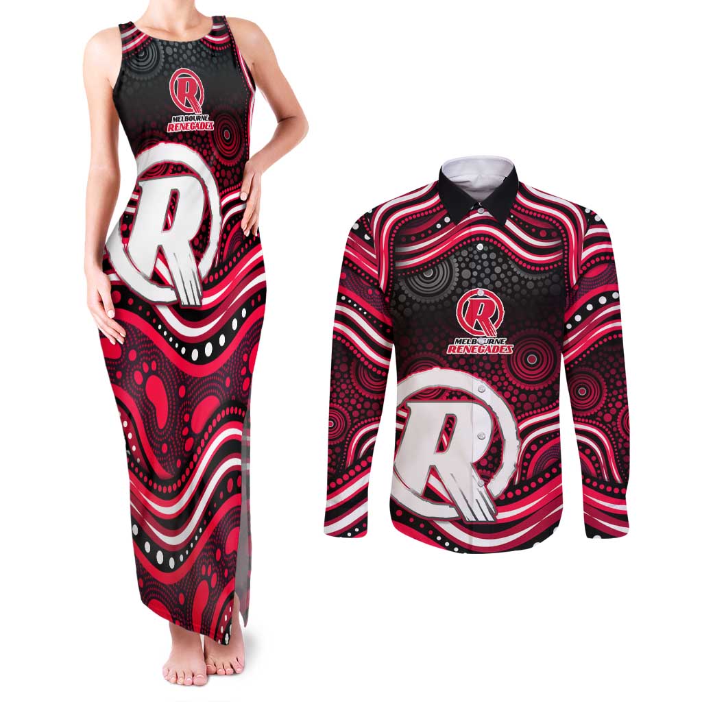 Melbourne Renegades Cricket Couples Matching Tank Maxi Dress and Long Sleeve Button Shirt Australian Cricket Mascot - Modern Indigenous Style