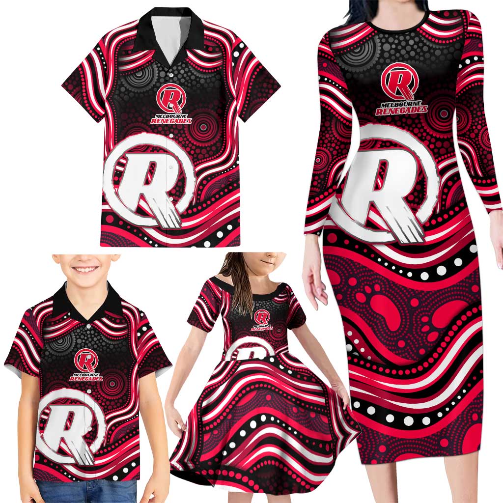 Melbourne Renegades Cricket Family Matching Long Sleeve Bodycon Dress and Hawaiian Shirt Australian Cricket Mascot - Modern Indigenous Style